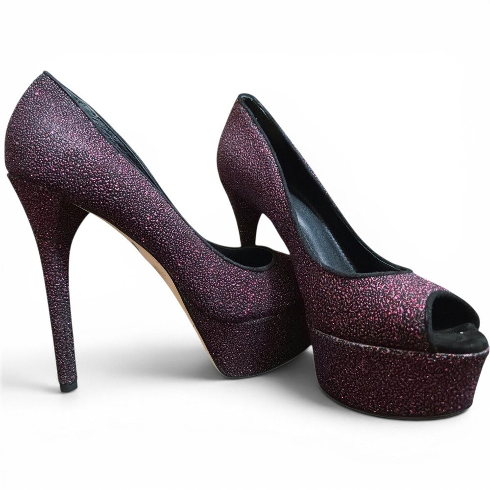 Brian Atwood Bambola Glitter Platform Peep Toe Pumps Size 7 Like New